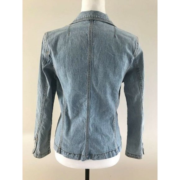 CAbi Jean Jacket Blazer Light Blue Denim Womens Size 4 Button Front and Sleeves - Picture 4 of 6